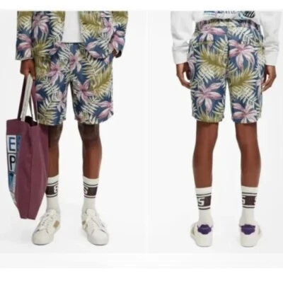 Pantalones Cortos Sueltos Scotch & Soda Para Hombre Estampado Tropical Sarga, Talla 36 Nuevos con Etiquetas Foto 1 de 4