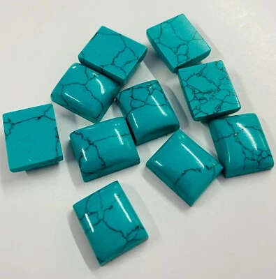 Blue Howlite Turquoise Rectangle Shape Cabochon Flat Back Synthetic Gemstones - Image 1 of 4