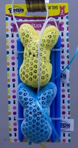 Peeps Just Born Cat Stick Rattle Blue & Yellow Bunnies Pet Toy NWT - Picture 1 of 1