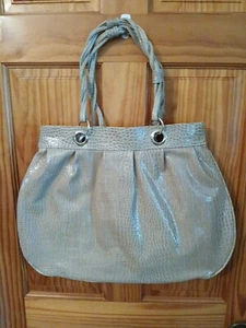 JESSICA SIMPSON Croc Embossed Faux Patent Leather Large Shoulder Bag -Taupe - Picture 1 of 11