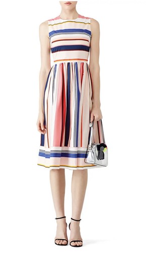 Abito Kate Spade iconico colorato berbero aderente e svasato a righe con zip posteriore esposta 2