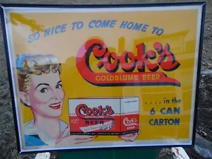 Insegna Pubblicitaria Vintage Originale Birra Cook’s, su Cartone, 27" per 21", INDIANA - Foto 1 di 21