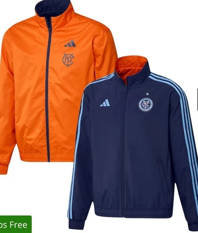 Men's New York City FC adidas Navy/Orange 2023 On-Field Anthem Full-Zip... Rever Cover