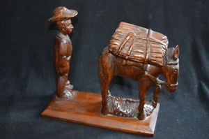 Antike PRIMITIVE VOLKSKUNST geschnitzte HOLZ Esel & Mann Figur Skulptur HONDURAS 8" - Bild 1 von 8