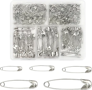 500 Ps 5 Sizes Safety Pins Assorted Size Rust-Resistant Nickel Plated Steel Asso - Picture 1 of 12