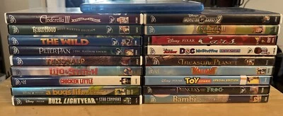 Disney Movie LOT 19 DVD Cinderella, Peter Pan, Cars, Toy Story, Bambi, Bugs Life Foto 1 de 4