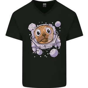 Pugonaut Astronaut Pug Dog Funny Space Mens V-Neck Cotton T-Shirt - Picture 1 of 3