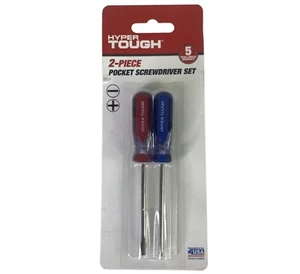 Hyper Tough 2 Piece Pocket Screwdriver Set Phillips Slotted Red/Blue 2018 NOS - Picture 1 of 4