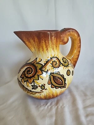 Floral Decor Gourd Pitcher Vase Paul Fouillen 1950 - Image 1 of 4