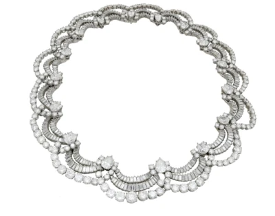 Impresionante collar de boda de plata Dimaonds 935 creado en laboratorio de 119,55 quilates con múltiples formas Foto 1 de 4