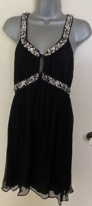 French Connection Black Silk Chiffon Floaty Bead Embellished Dress Size 8