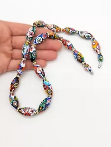 Vintage Murano Millefiori venezianisches Glas Halskette Strass ovale Perle #14 - Bild 1 von 7