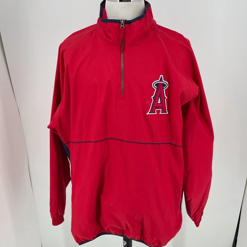 Majestic California Angels MENS Baseball Red 1/2 Zip Pullover Warm Up Jacket XXL Cover