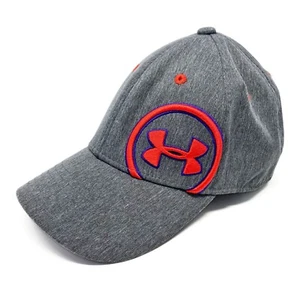 Under Armour Boys Fitted Hat Cap Youth S/M Gray Red Embroidered Logo Camo Sports - Picture 1 of 6