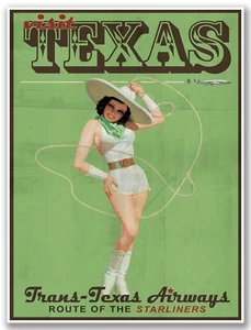 Visit Texas via Trans-Texas Airways Route of the Starliners Pinup Travel Poster - Picture 1 of 6