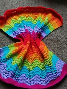Hand knitted rainbow newborn baby blanket 52x62cm