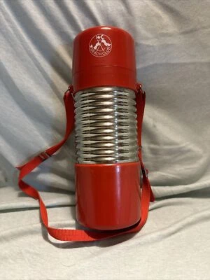 Vintage Nissan Vacuum Flask Nippon Sando Thermos Red/Chrome with Strap- Hi-C Foto 1 de 4