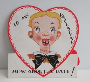 Vintage Valentine Card Boy with Moving Eyes and Mouth and Teeth Used No Envelope - Picture 1 of 7