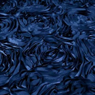 NAVY BLUE Rosette Satin Fabric – Sold By The Yard Floral Flowers Satin Decor - Image 1 of 2
