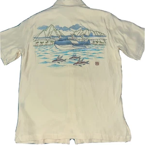 Tori Richard Men's Short Sleeve Embroidered Transpacific Aloha Shirt Yellow Sz M - Picture 1 of 6