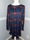 Acting Pro Dress Size L Tunic Round Neck Elbow Patches Long Sleeve Plaid Stretch