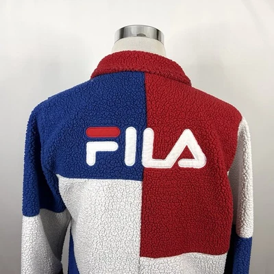 Chaqueta polar FILA pequeña vintage cremallera completa rojo blanco azul bloque de color hechizo Foto 1 de 4