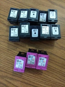 Lot 13 Empty Genuine HP 67 Black and Tri Color Ink Cartridges 10 black & 3 Color - Afbeelding 1 van 4