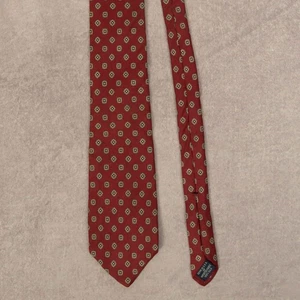 Corbata de seda vintage de los años 90 con estampado geométrico lavada Borgoña Lands' End - Imagen 1 de 6