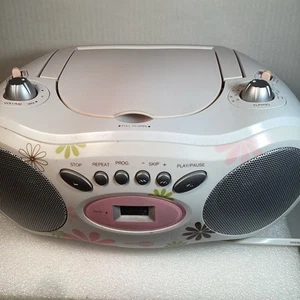 Next Play NPF500B CD Boombox Radio White/Pink Flowers Vintage - TESTED - - Picture 1 of 7