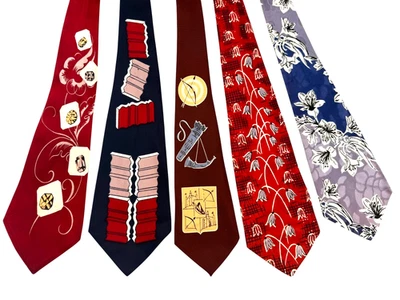 Lote de 5 corbatas vintage para hombre de la década de 1940 | Corbatas novedosas Swing Era Silk Rayon MCM Foto 1 de 4