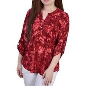 Top utilitario pintuck plisado tie-dye manga 3/4 talla L rojo colección NY para mujer - Imagen 1 de 9