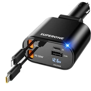 【Upgrade】 Einziehbares Autoladegerät 4 in 1, Schnelles Auto Handy Ladegerät mit Kabel 2... - Bild 1 von 8