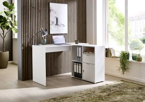 Homeoffice Eckschreibtisch Leni, Schreibtisch abschließbar, mit Kommode in Weiß - Bild 1 von 1