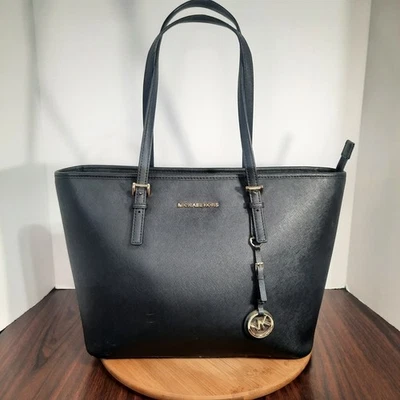 Michael Kors Bag Jet Set Travel Large Black Saffiano Leather Tote Gold Hardwear  - Image 1 of 4