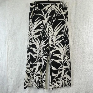 Pantalones Rachel Zoe Mujer Medianos Negro Blanco Lino Pierna Ancha Pull On Tropical - Imagen 1 de 11
