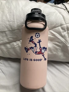 Life Is Good Stainless Steel Water Bottle 32oz White Wide mouth Jane Soccer Pink - Picture 1 of 6