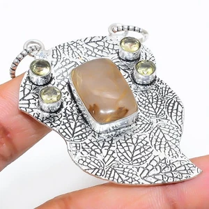 Pendente In Argento Sterling 925 Con Gemma Di Citrino E Rutile Dorato 2.48" - Foto 1 di 5