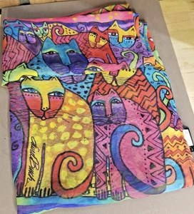 Laurel Burch Feline Cats Tribe Artístico 2015 Infinity Bufanda Envoltura 19.5" x 35" - Imagen 1 de 10