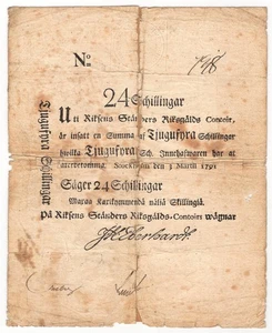 SWEDEN 24 Schillingar 1791 P: A109c Riksens Standers Riksgalds Contoir - Picture 1 of 2
