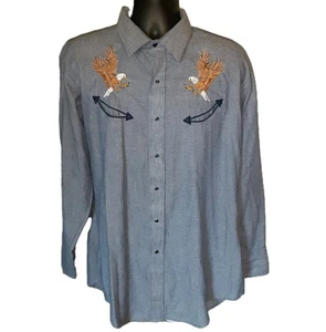 Camicia western vintage Karman collezione oro uomo XL aquile ricamo perla snap - Foto 1 di 10