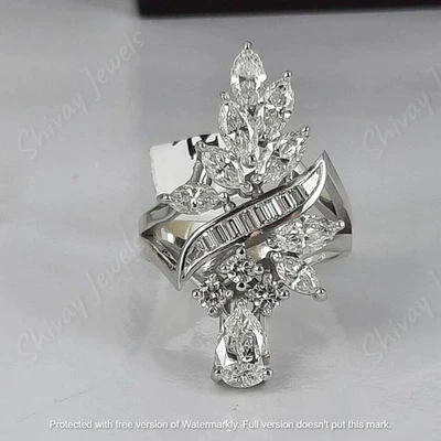Anillo de boda de cóctel de diamantes marquesa de 2 quilates creado en laboratorio de oro blanco de 14 quilates Foto 1 de 4