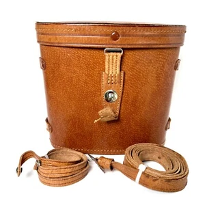 Vintage Genuine Brown Leather Binocular CASE ONLY Red Lined & Straps Nice - Picture 1 of 13