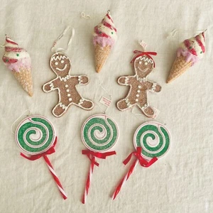 8 Sugar Plum Christmas Ornaments — Lollipops, Ice Cream Cones, Gingerbread Men - Picture 1 of 11