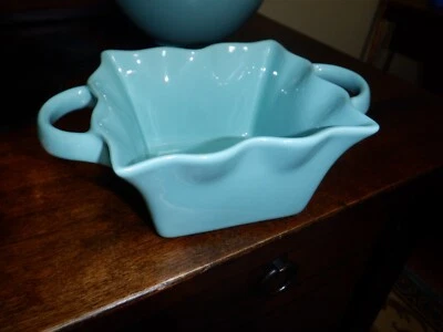10 Strawberry Street Fluted Square Handled Turquoise Blue Serving Dish Bowl - Image 1 of 4