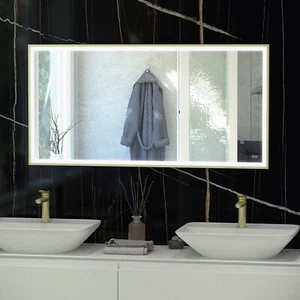 RAK Art Square LED Bathroom Mirror with Demister Pad 600mm H x 1200mm W - Chrome - Picture 1 of 5