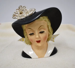 RARE ORIGINAL Norcrest Black & White Lady Head Vase 6” w/ label - Picture 1 of 5