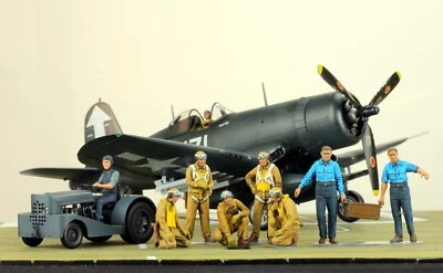 PreSale Set US Navy Pilots & Motor Tug /w Crews WW2 1:48 Pro Built Model - Image 1 of 4