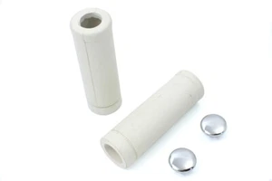 Stock Style White Grip Set with Chrome Plugs for Harley Shovelhead 5626-74 - Picture 1 of 1