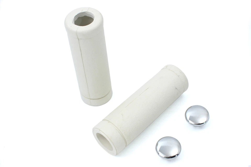Juego de empuñaduras blancas estilo stock con tapones cromados para cabeza de pala Harley 5626-74 Foto 1 de 1