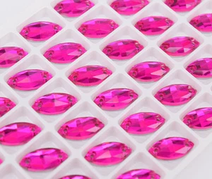 Navetta da cucire su strass 7x15 mm vetro rosa cristallo pietra flatback - Foto 1 di 6